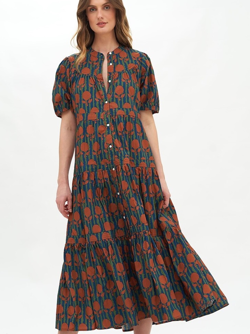 Oliphant Cognac Istanbul Pintuck puff sleeve  Dress